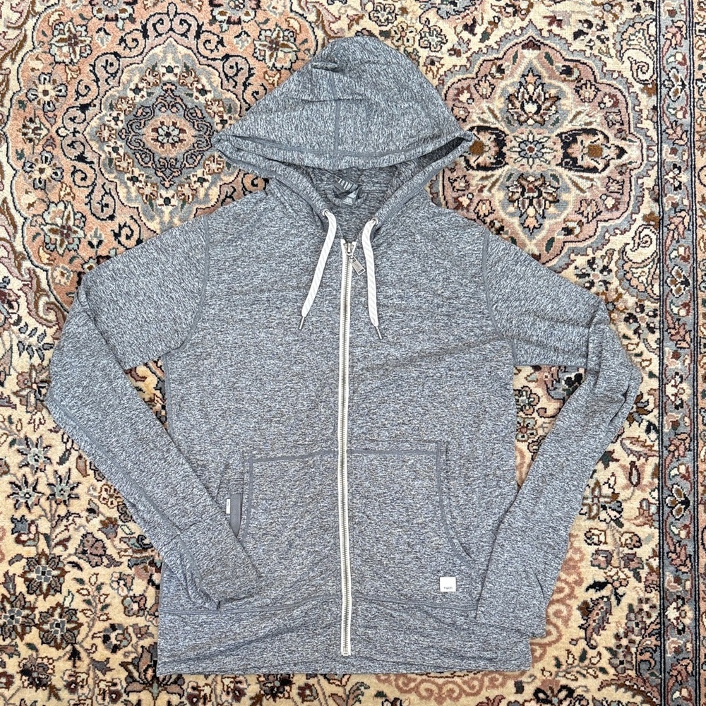 Vuori Heather Gray Zip-Up Hoodie with Drawstring
